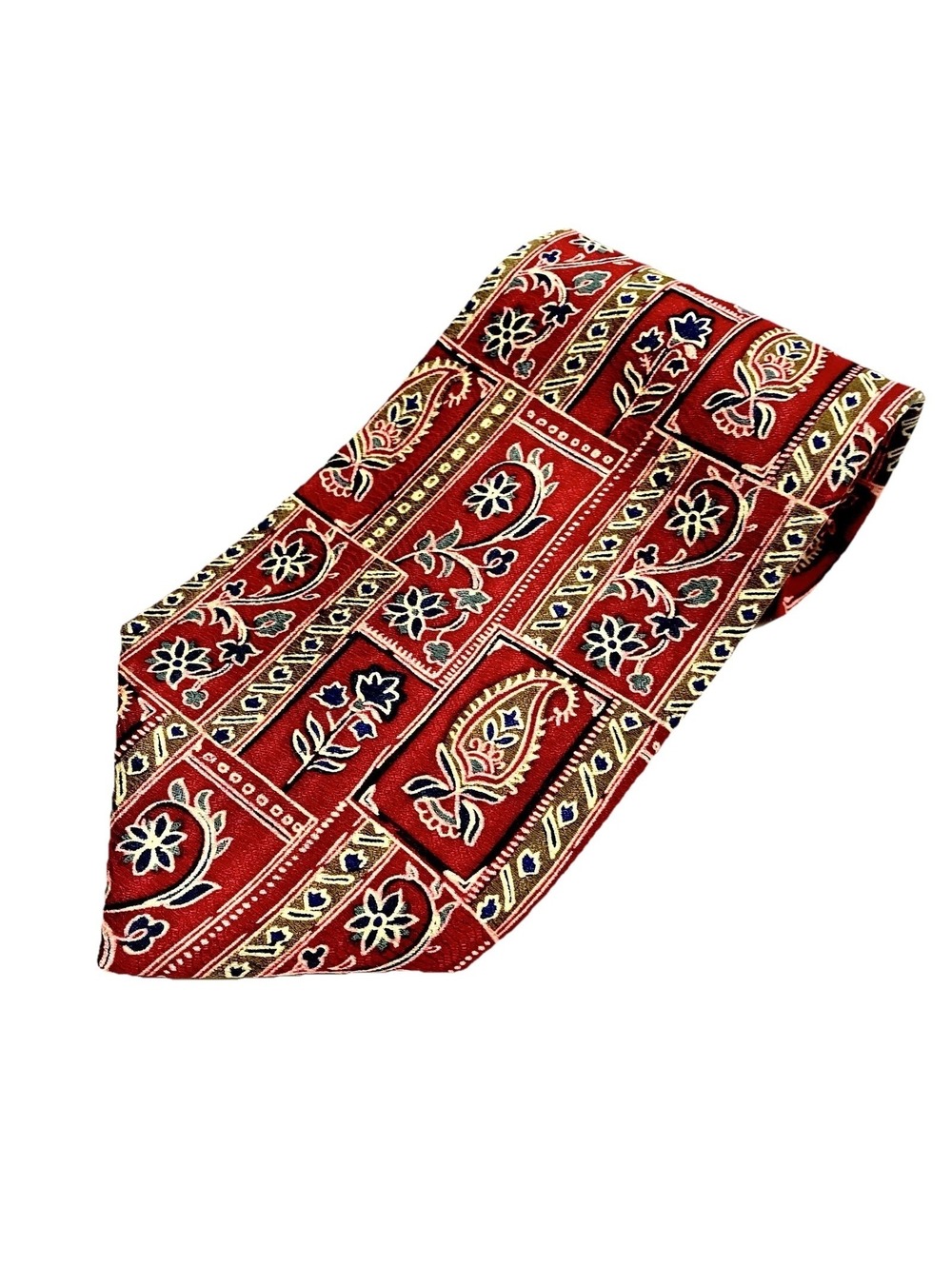 Zenio Silk Mens Tie Red Paisley Floral Jacquard .Handmade Silky Smooth